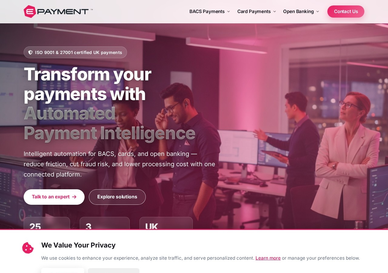 Screenshot of the ePayment Services homepage
