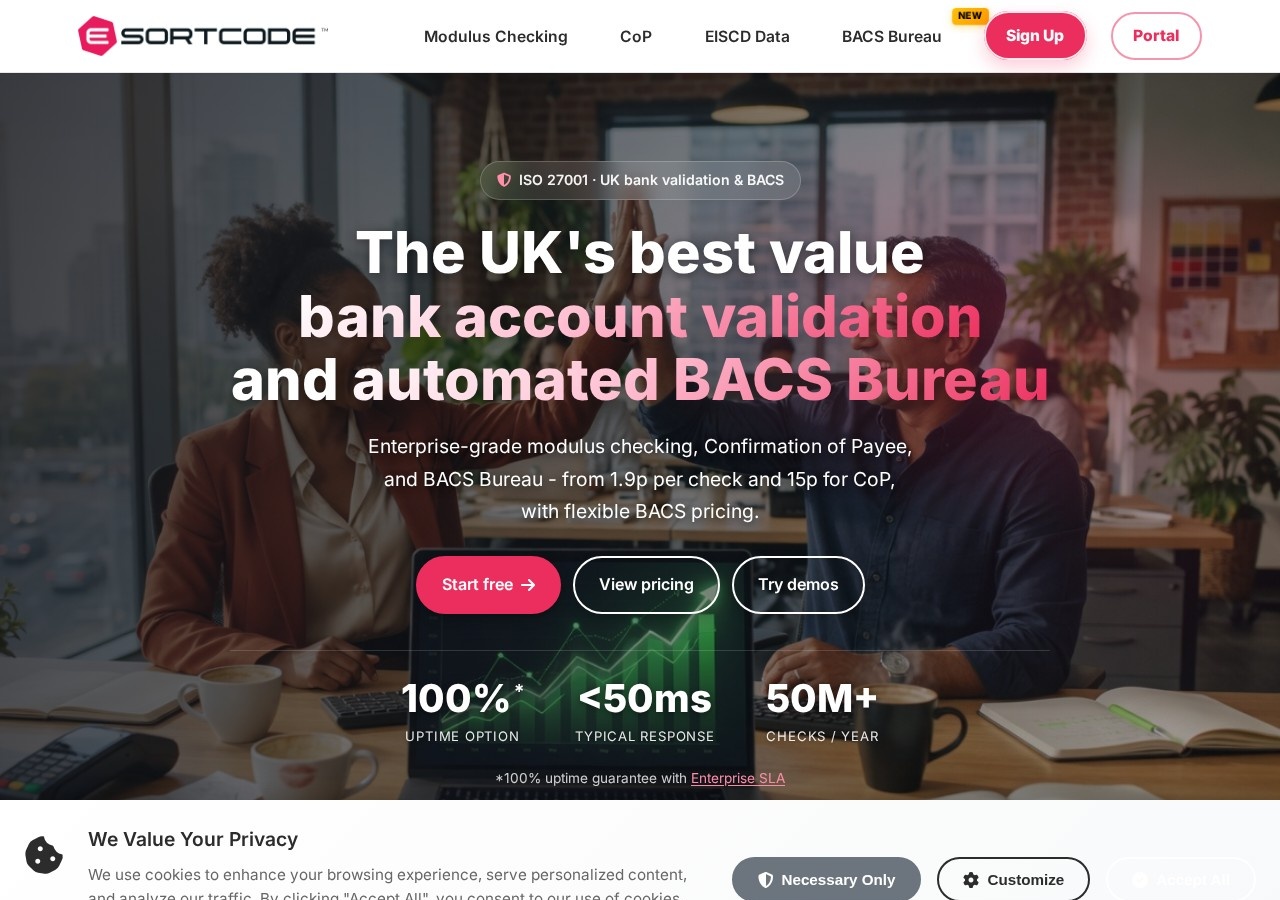Screenshot of the eSortcode homepage